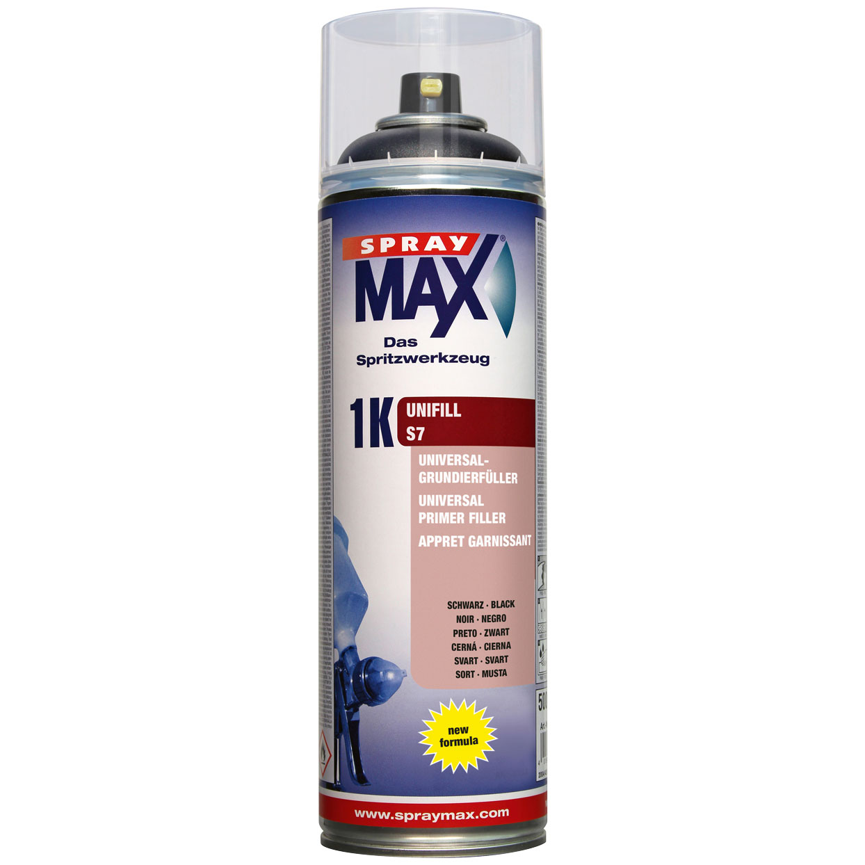SprayMax Dickschichtfüller 1K Unifill S7, Schwarz, 500 ml
